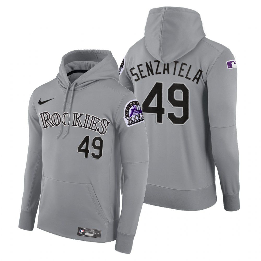 Men Colorado Rockies #49 Senzatela gray road hoodie 2021 MLB Nike Jerseys